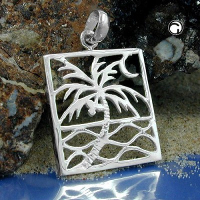 Anhänger Viereck mit Palme 925 Sterlingsilber