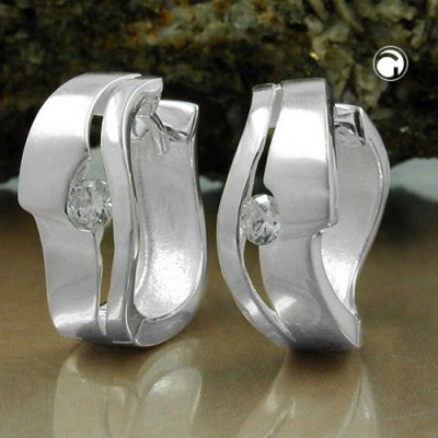 Creolen Ohrringe Zirkonia matt-glänzend 925 Sterlingsilber