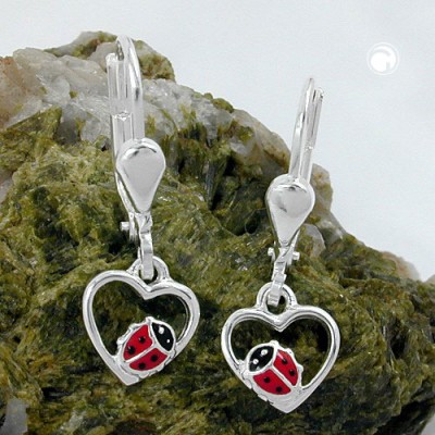 Ohrring Herz mit Marienkäfer 925 Sterlingsilber