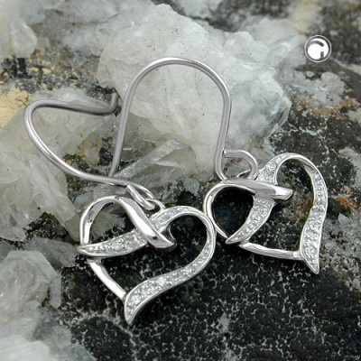 Ohrhaken Herz mit Zirkonia 925 Sterlingsilber
