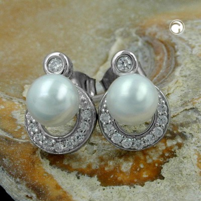Ohrstecker Perle mit Zirkonia 925 Sterlingsilber