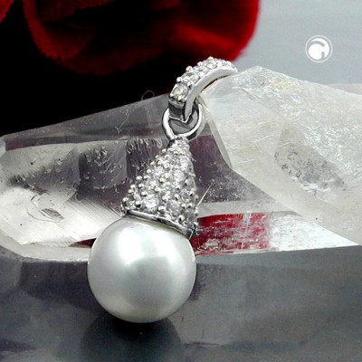 Anhänger Perle mit Zirkonia 925 Sterlingsilber