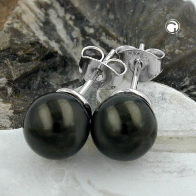 Ohrstecker 8mm Perle schwarz 925 Sterlingsilber