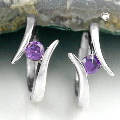 Creolen Ohrringe Zirkonia-amethyst 925 Sterlingsilber