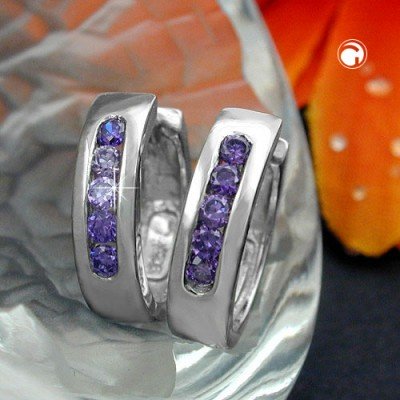 Creolen Ohrringe Zirkonia amethyst 925 Sterlingsilber