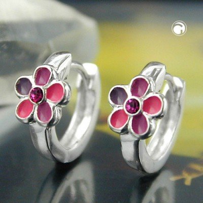 Creolen Ohrringe Blume pink-lackiert 925 Sterlingsilber