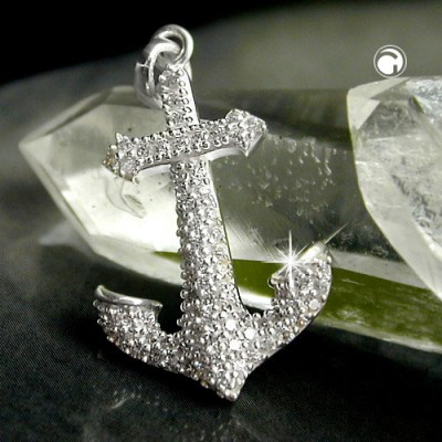 Anhänger Anker 23x14mm mit vielen Zirkonias 925 Sterlingsilber