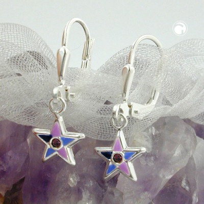 Ohrring Stern lila lackiert 925 Sterlingsilber