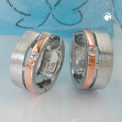 Creolen Ohrringe rotvergoldet Zirkonia 925 Sterlingsilber