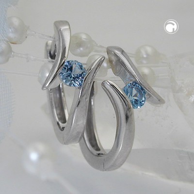 Creolen Ohrringe Glasstein hellblau 925 Sterlingsilber
