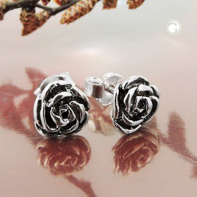 Ohrstecker Blume geschwärzt 925 Sterlingsilber