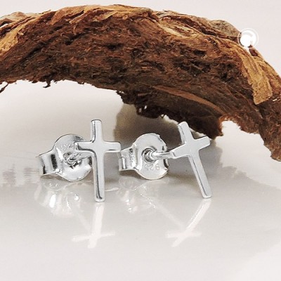 Ohrstecker Kreuz glänzend 925 Sterlingsilber