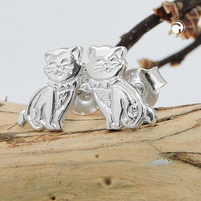 Ohrstecker Katze glänzend 925 Sterlingsilber
