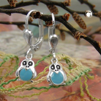 Ohrring Pinguin blau 925 Sterlingsilber