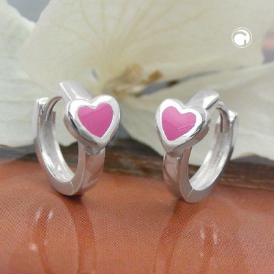 Creolen Ohrringe 12x24mm Herz rosa 925 Sterlingsilber