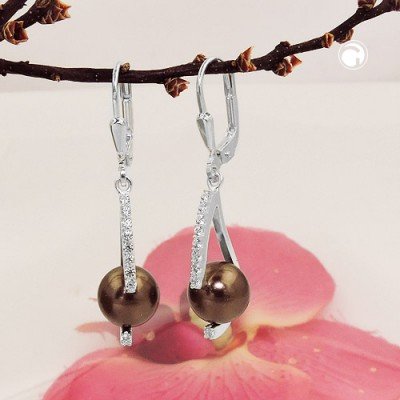 Ohrring Glasperle braun Zirkonias 925 Sterlingsilber