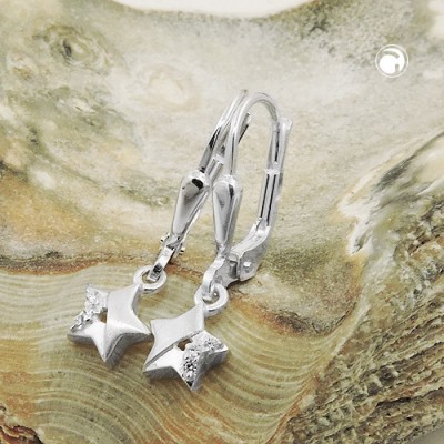 Ohrring Stern mit Zirkonia teilmattiert 925 Sterlingsilber