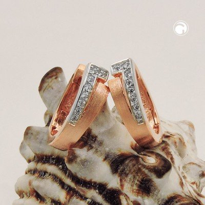 Creolen Ohrringe Zirkonia weiß bicolor rotvergoldet rhodiniert 925 Sterlingsilber