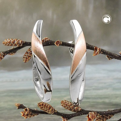 Creolen Ohrringe bicolor geschwungen 925 Sterlingsilber