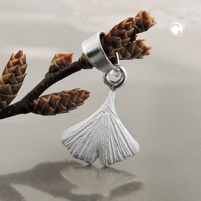 Anhänger ca. 9mm Ginkgoblatt matt 925 Sterlingsilber