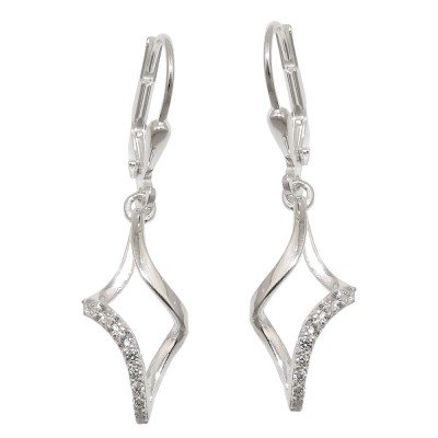 Ohrhänger Ohrringe Brisur Rhombus mit Zirkonias glänzend 925 Sterlingsilber