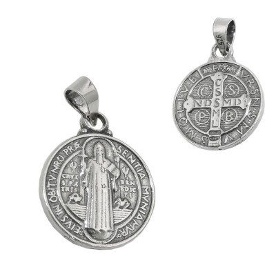 Anhänger religiöse Medaille Sankt Benedikt 925 Sterlingsilber