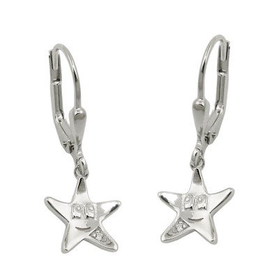 Ohrhänger Ohrringe Brisur Stern mit Gesicht Zirkonia weiß rhodiniert 925 Sterlingsilber