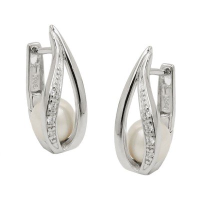 Creolen Klappscharnier Zirkonia Zuchtperle rhodiniert 925 Sterlingsilber