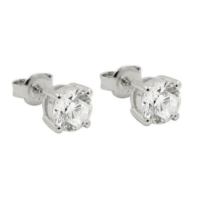 Stecker Zirkonia viereckig gefasst rhodiniert 925 Sterlingsilber