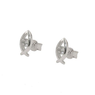 Stecker Fisch-Symbol mit Zirkonia 925 Sterlingsilber