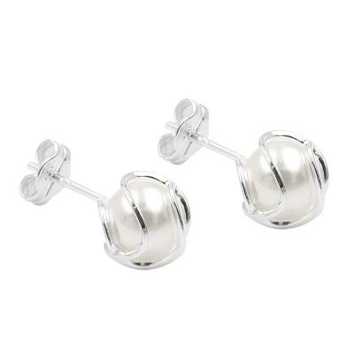 Stecker Imitatperle weißwachs umwickelt 925 Sterlingsilber