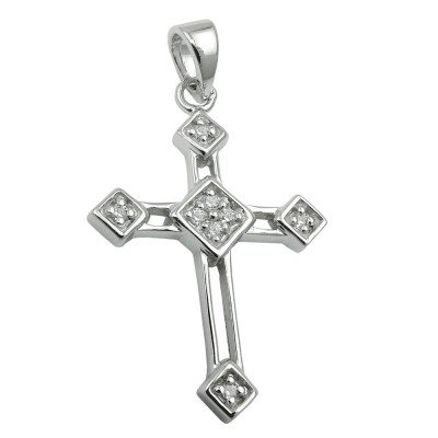 Anhänger Kreuz mit Zirkonias glänzend rhodiniert 925 Sterlingsilber
