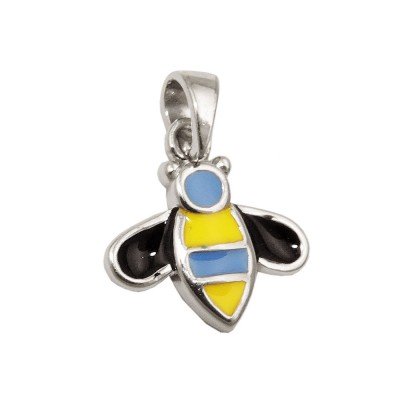 Anhänger Biene blau-gelb-schwarz emailliert 925 Sterlingsilber