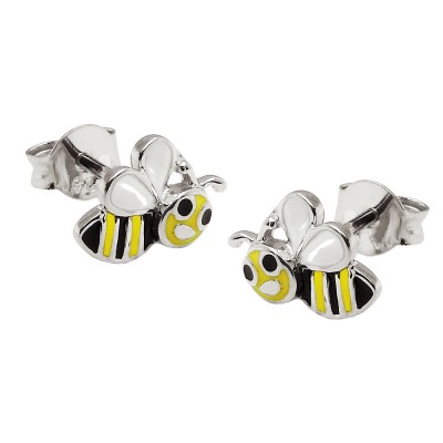 Ohrstecker Ohrring Bienen gelb-schwarz-weiß emailliert 925 Sterlingsilber