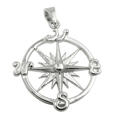 Anhänger Windrose Kompassrose glänzend rhodiniert 925 Sterlingsilber