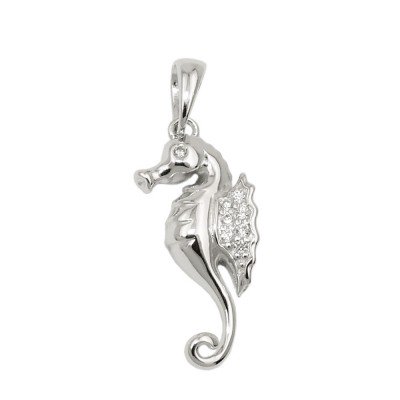 Anhänger Seepferdchen mit Zirkonias glänzend rhodiniert 925 Sterlingsilber