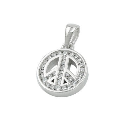 Anhänger Peace-Zeichen mit Zirkonias rhodiniert 925 Sterlingsilber