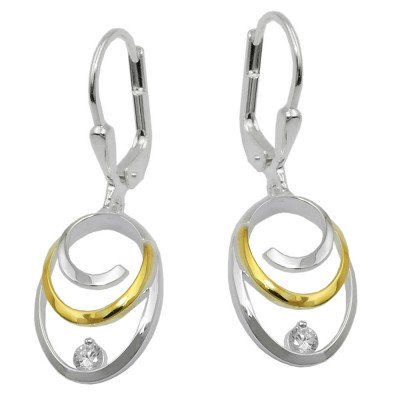 Ohrhänger Ohrringe Brisur oval bicolor mit Zirkonia 925 Sterlingsilber