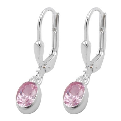 Ohrringe Hänger Brisur ovaler Glasstein pink 925 Silber