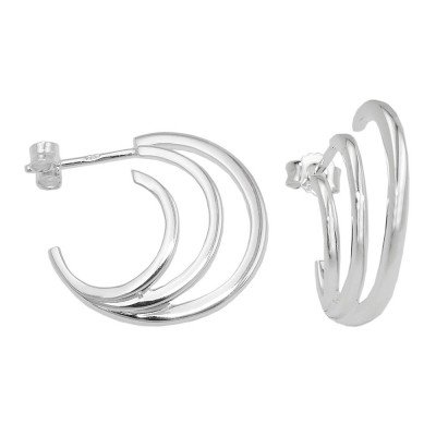 Ohrring Stecker Creole 3 Halbkreise glänzend 925 Silber