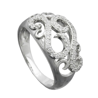 Ring floral mit vielen Zirkonias glänzend rhodiniert 925 Silber Größe 54