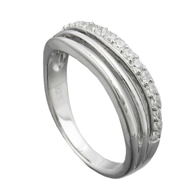 Ring mit Zirkonias glänzend rhodiniert 925 Silber Größe 54