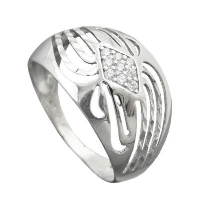 Ring mit Zirkonias glänzend diamantiert rhodiniert 925 Silber Größe 58