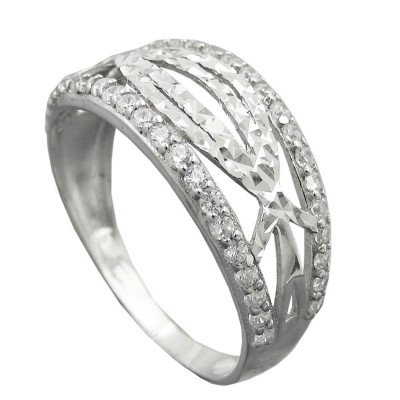 Ring mit Zirkonias glänzend diamantiert rhodiniert 925 Silber Größe 59