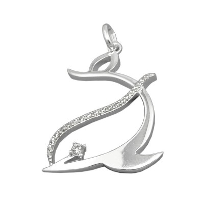 Anhänger stilisierter Delfin mit Zirkonias glänzend 925 Silber