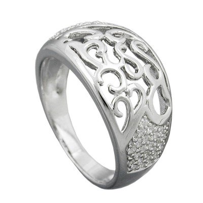 Ring mit Zirkonias glänzend rhodiniert 925 Silber Größe 54