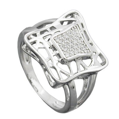 Ring Viereck mit Zirkonias 925 Silber
