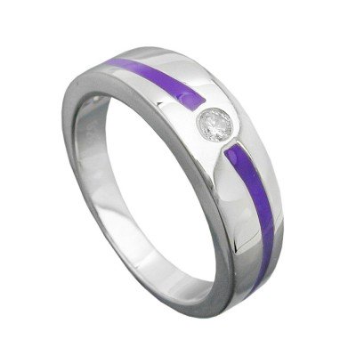 Ring lila Lackeinlage Zirkonia weiß glänzend rhodiniert 925 Silber Größe 62