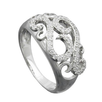 Ring floral mit vielen Zirkonias glänzend rhodiniert 925 Silber Größe 56