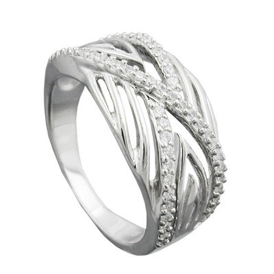 Ring mit vielen Zirkonias glänzend rhodiniert 925 Silber Größe 62